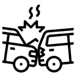 An icon of a car accident representing the breakdown towing service available