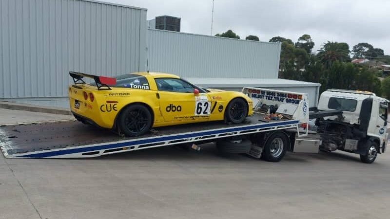 A Corvette being transported