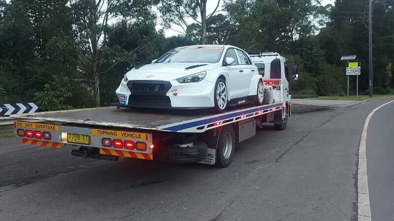 A Hyundai being towed