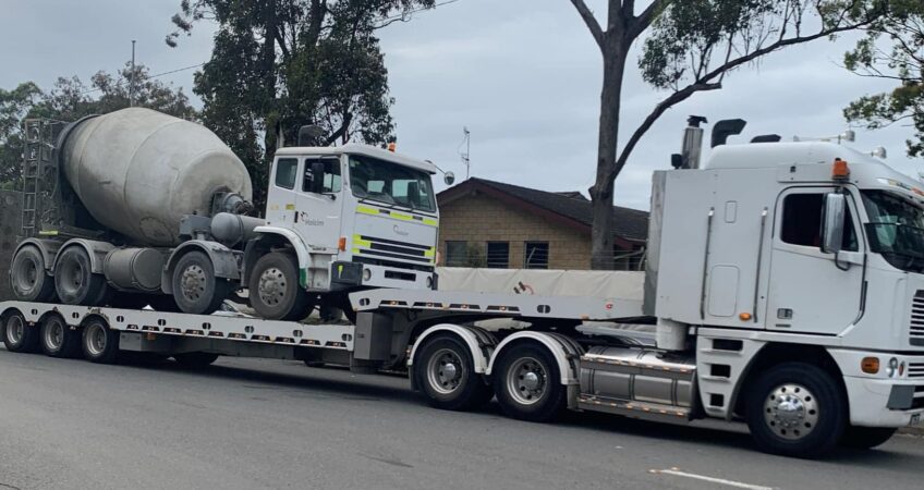Cement truck being transported