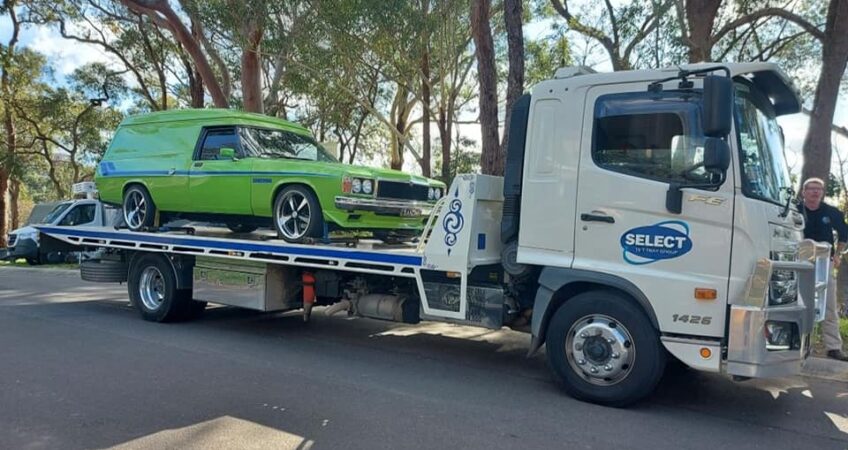 A van being transported