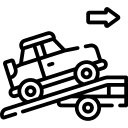 An icon of a car on a tow truck representing breakdown towing service available