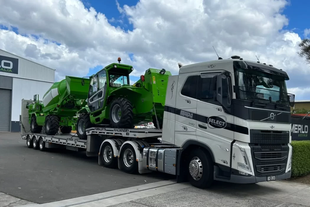 A prime mover transporting heavy machinery
